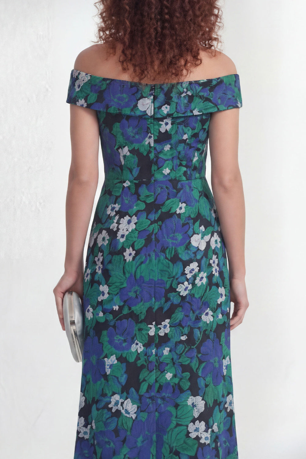 Green Flower Mermaid Ruched Off the Shoulder Long Mother of the Bride Dress with Slit