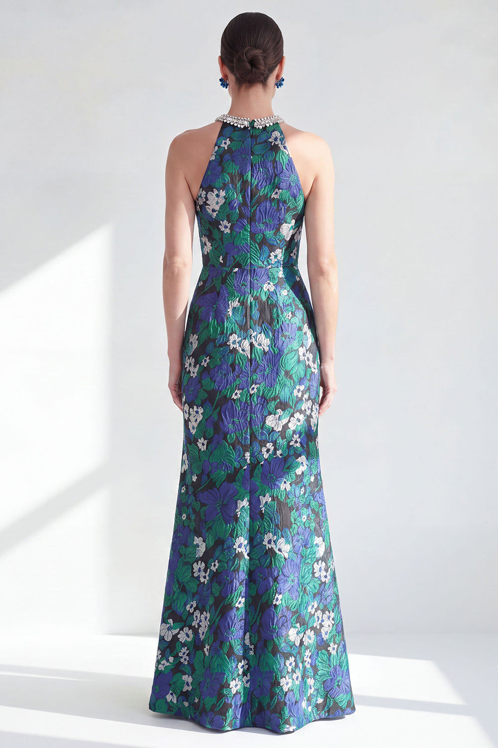 Green Flower Long Mermaid Halter Mother of the Bride Dress with Slit