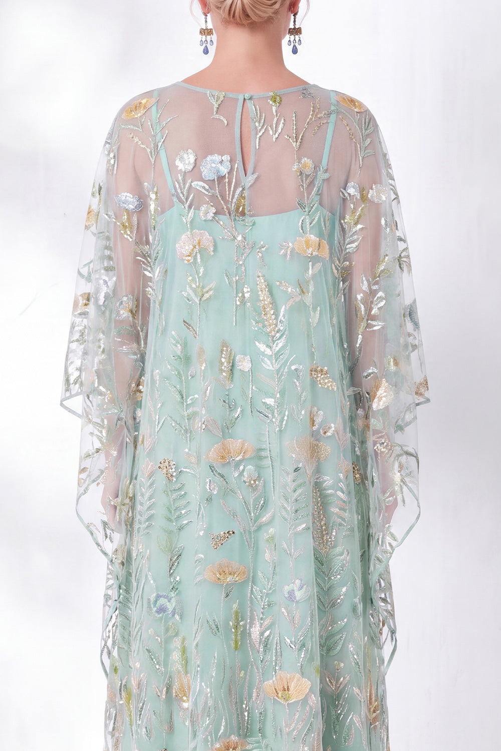 Floral Navy Sparkly Sheath Long Mother of the Bride Dress with Sleeves