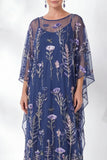 Floral Navy Sparkly Sheath Long Mother of the Bride Dress with Sleeves