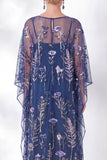 Floral Navy Sparkly Sheath Long Mother of the Bride Dress with Sleeves