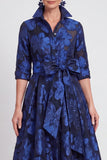 Navy Floral A Line Jacquard Long Mother of the Bride Dress with Bow
