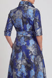 Navy Floral A Line Jacquard Long Mother of the Bride Dress with Bow