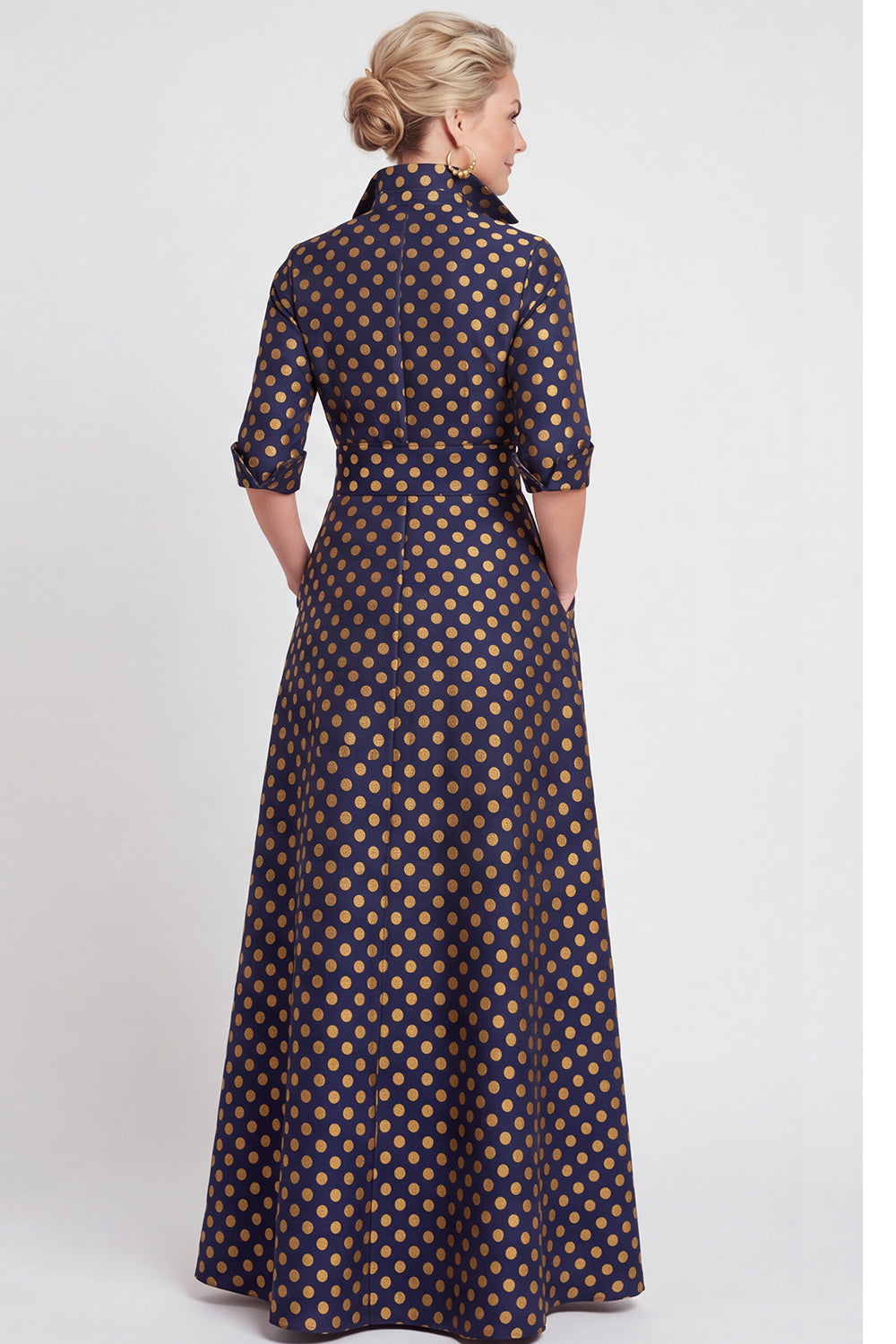 Navy Floral A Line Jacquard Long Mother of the Bride Dress with Bow