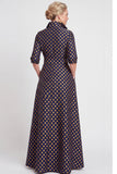 Navy Floral A Line Jacquard Long Mother of the Bride Dress with Bow