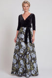Blue Flower A Line Velvet Long Mother of the Bride Dress with Bow