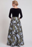 Blue Flower A Line Velvet Long Mother of the Bride Dress with Bow