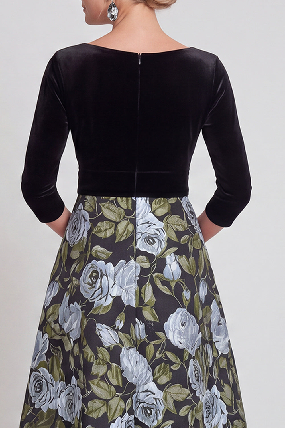 Blue Flower A Line Velvet Long Mother of the Bride Dress with Bow