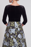 Blue Flower A Line Velvet Long Mother of the Bride Dress with Bow