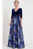 Blue Flower A Line Velvet Long Mother of the Bride Dress with Bow