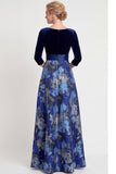 Blue Flower A Line Velvet Long Mother of the Bride Dress with Bow