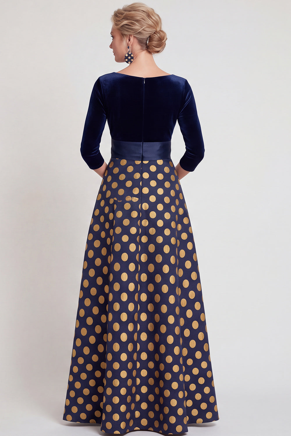 Blue Flower A Line Velvet Long Mother of the Bride Dress with Bow
