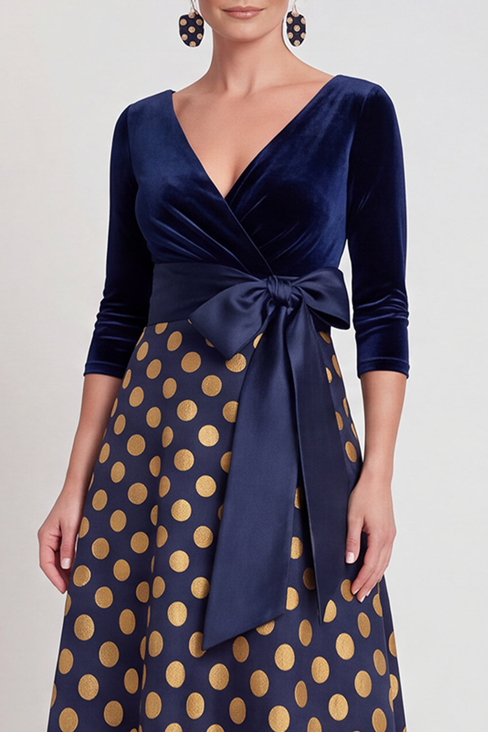 Blue Flower A Line Velvet Long Mother of the Bride Dress with Bow