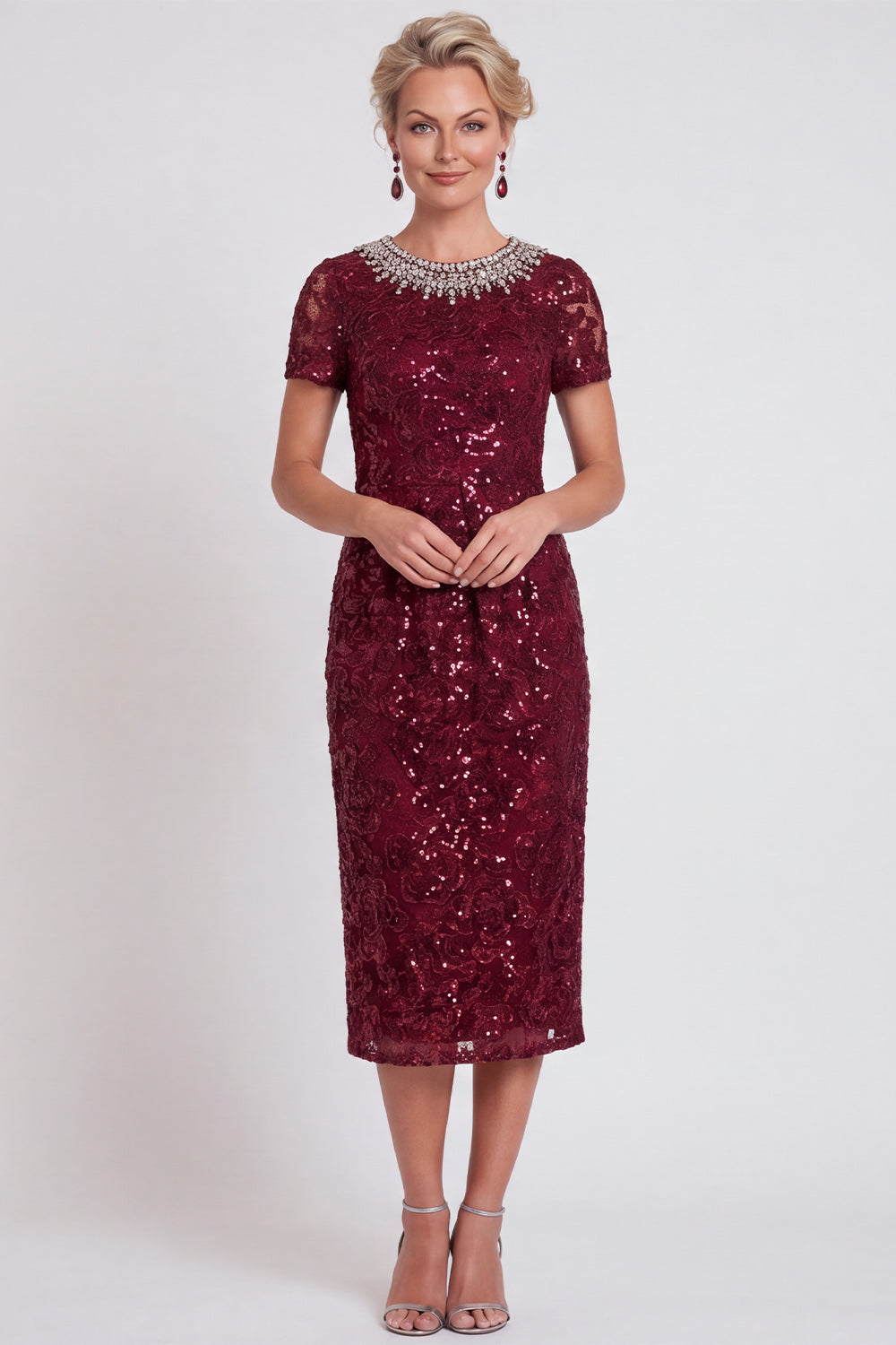 Black Sparkly Sequin Bodycon Midi Mother of the Bride Dress with Sleeves