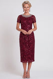 Black Sparkly Sequin Bodycon Midi Mother of the Bride Dress with Sleeves