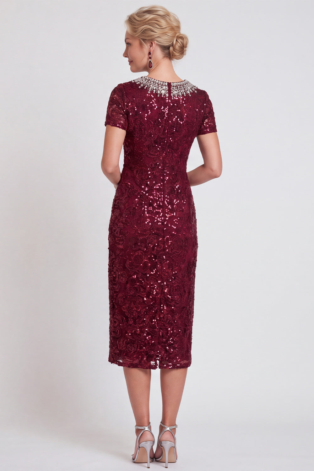Black Sparkly Sequin Bodycon Midi Mother of the Bride Dress with Sleeves