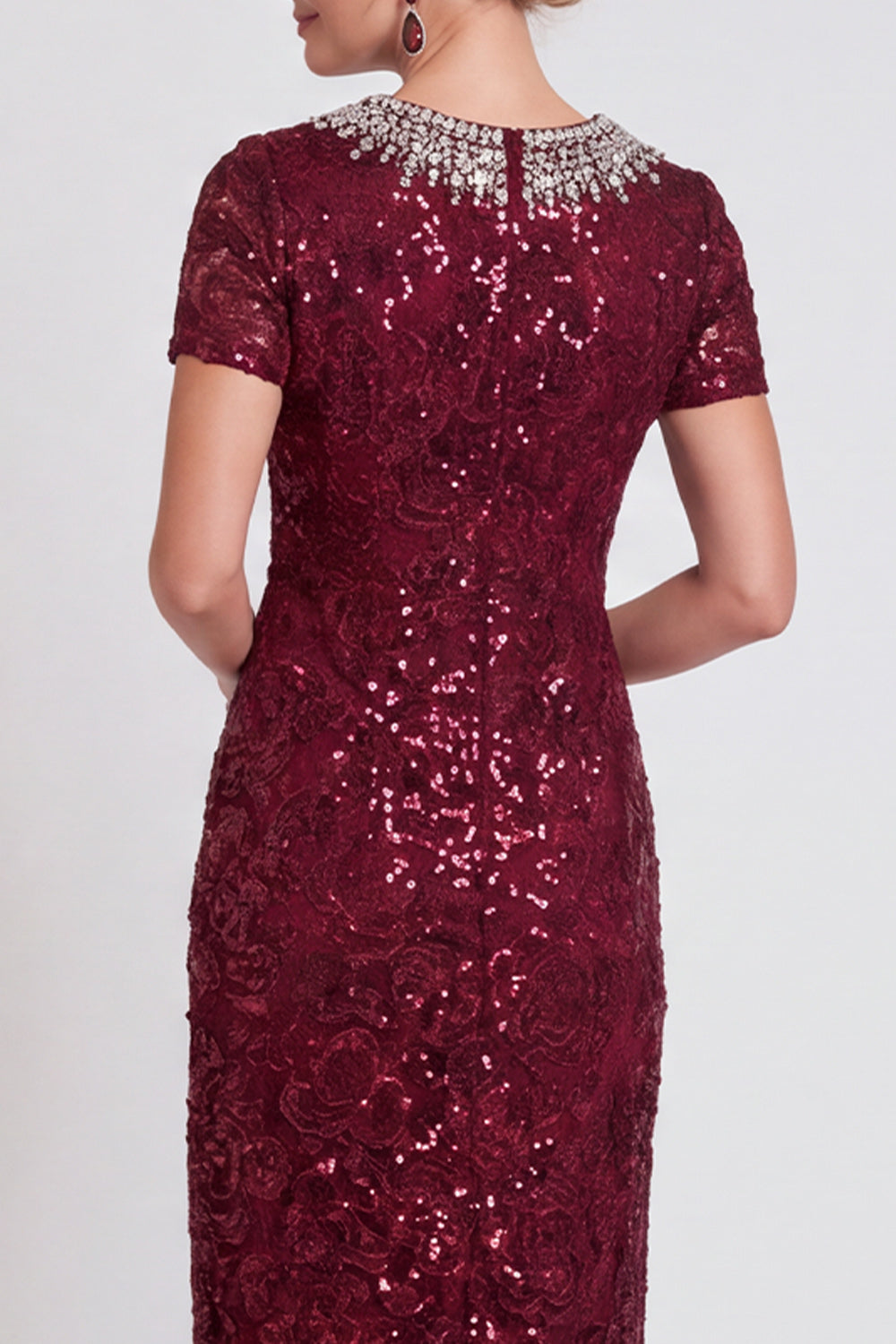 Black Sparkly Sequin Bodycon Midi Mother of the Bride Dress with Sleeves