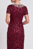 Black Sparkly Sequin Bodycon Midi Mother of the Bride Dress with Sleeves