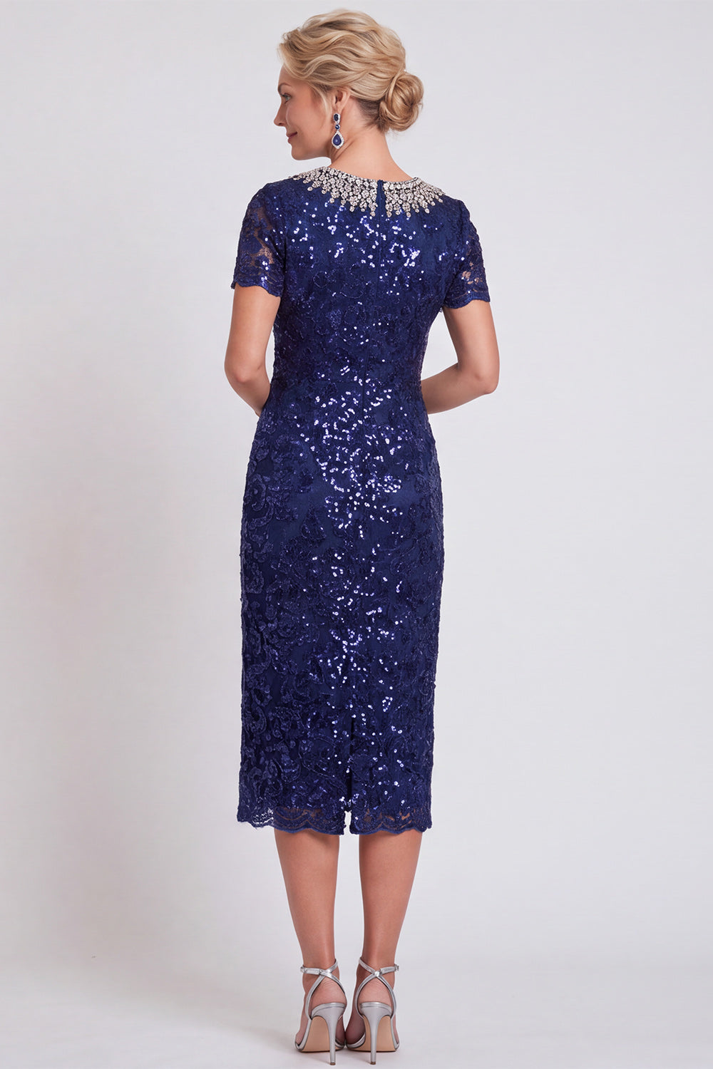 Black Sparkly Sequin Bodycon Midi Mother of the Bride Dress with Sleeves