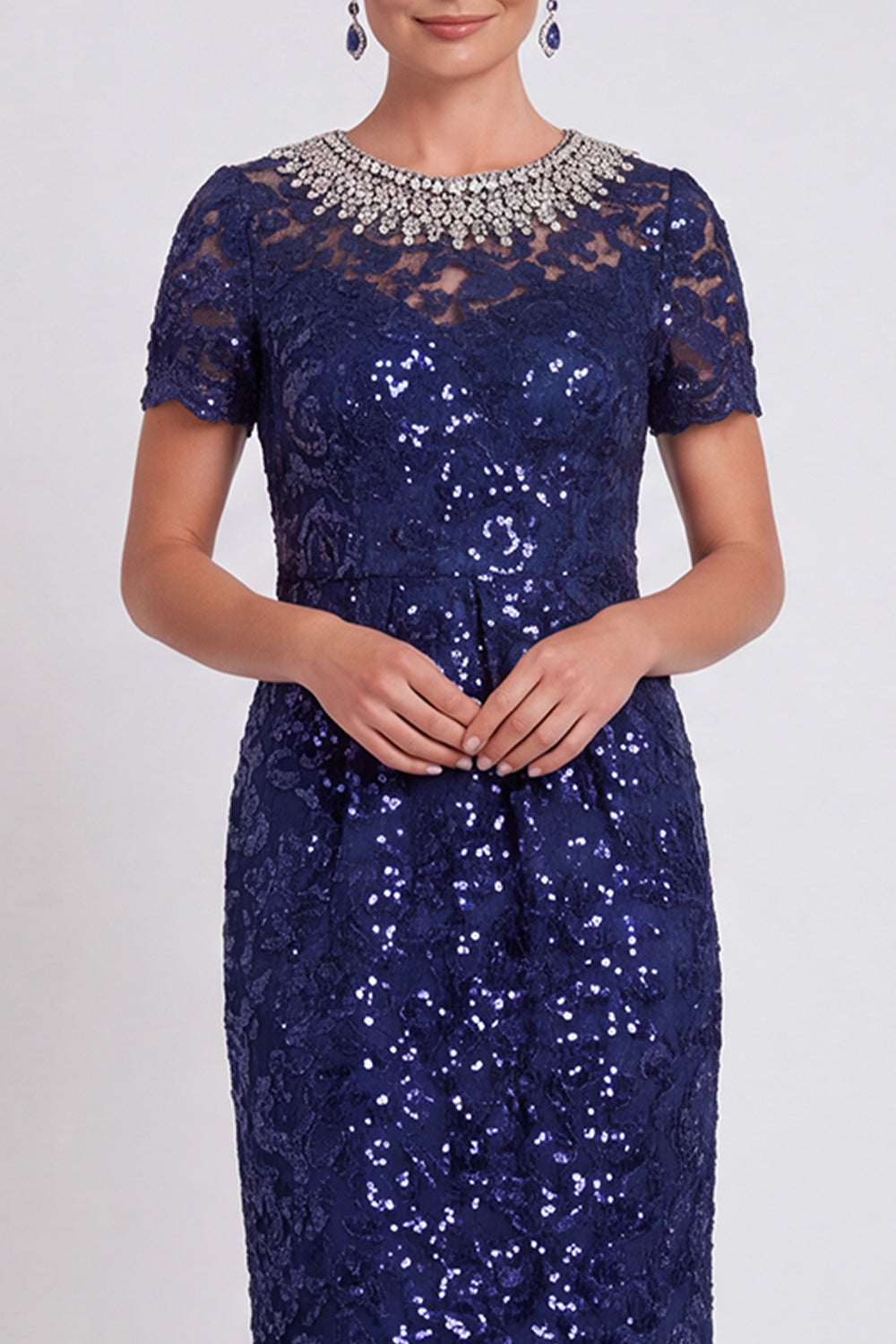 Black Sparkly Sequin Bodycon Midi Mother of the Bride Dress with Sleeves
