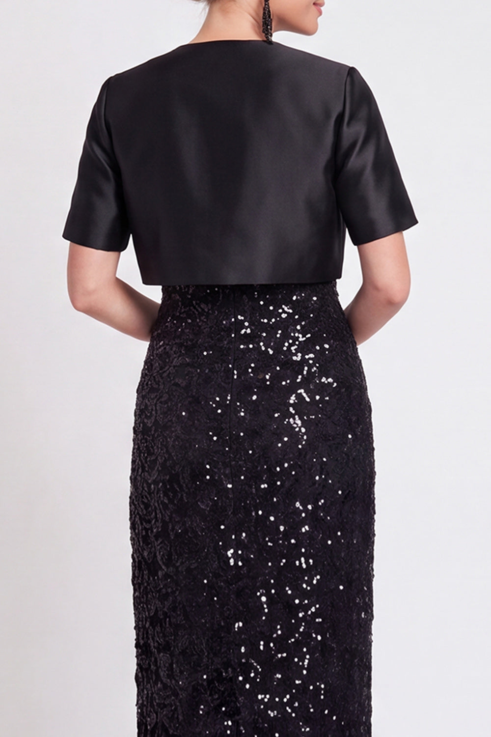Black Two Piece Sparkly Sequin Sheath Long Mother of the Bride Dress with Jacket