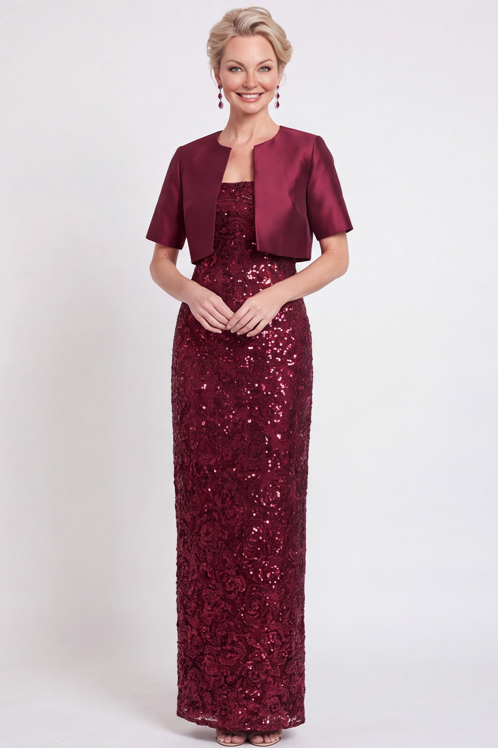 Black Two Piece Sparkly Sequin Sheath Long Mother of the Bride Dress with Jacket