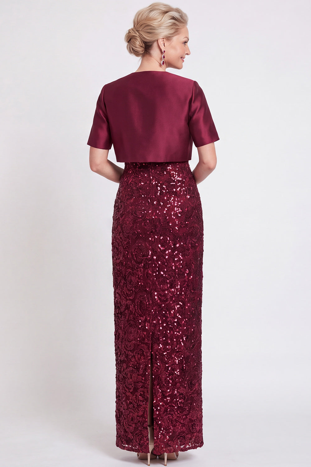 Black Two Piece Sparkly Sequin Sheath Long Mother of the Bride Dress with Jacket