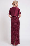 Black Two Piece Sparkly Sequin Sheath Long Mother of the Bride Dress with Jacket