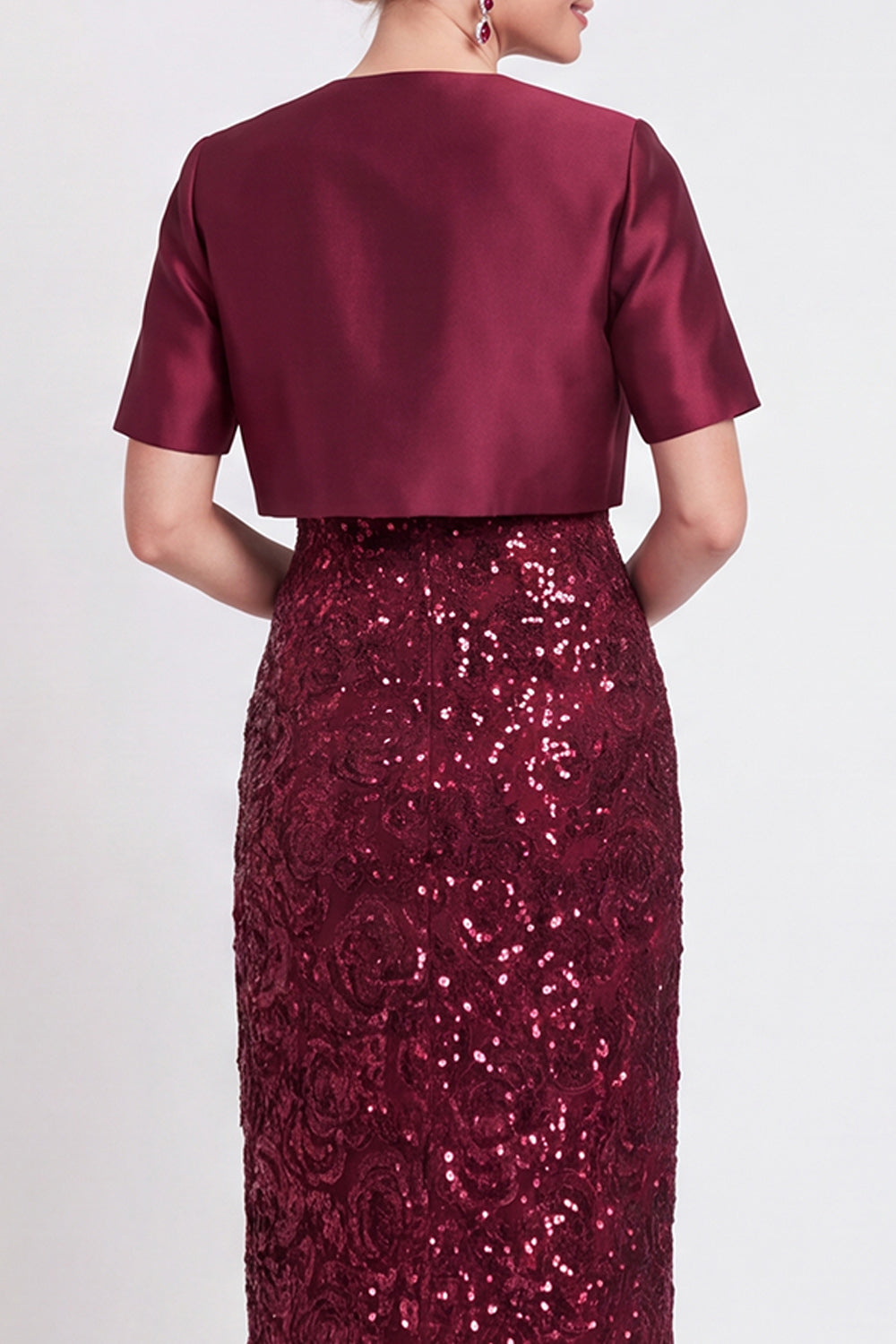 Black Two Piece Sparkly Sequin Sheath Long Mother of the Bride Dress with Jacket