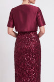 Black Two Piece Sparkly Sequin Sheath Long Mother of the Bride Dress with Jacket