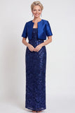 Black Two Piece Sparkly Sequin Sheath Long Mother of the Bride Dress with Jacket