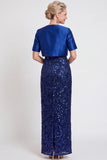 Black Two Piece Sparkly Sequin Sheath Long Mother of the Bride Dress with Jacket