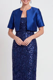 Black Two Piece Sparkly Sequin Sheath Long Mother of the Bride Dress with Jacket