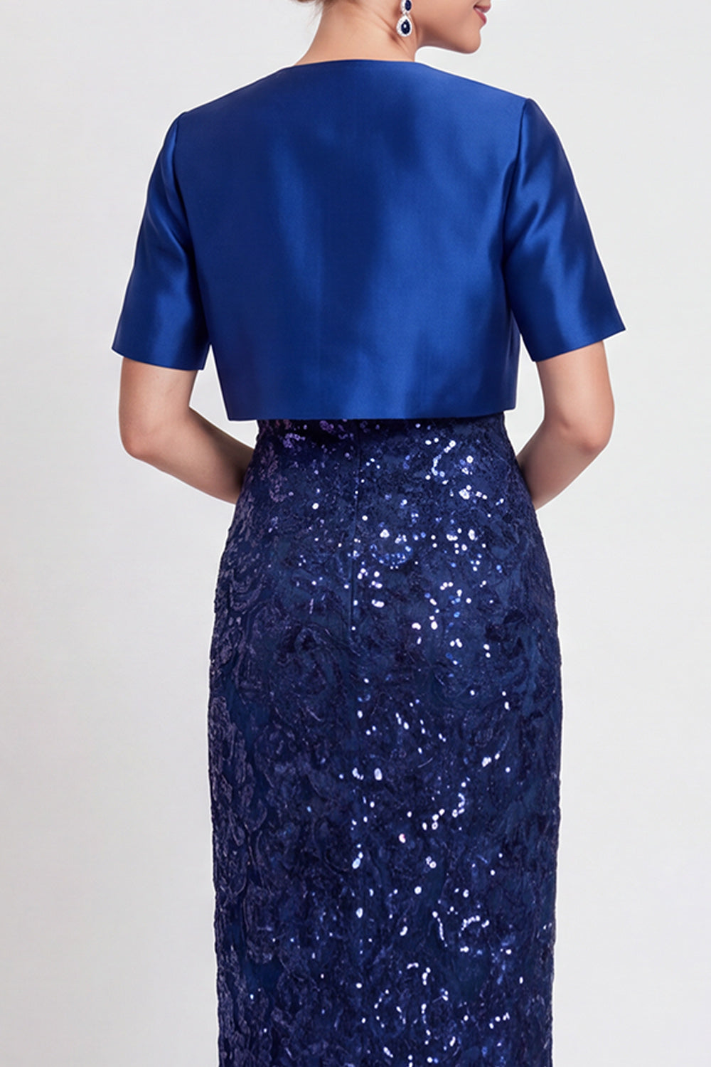 Black Two Piece Sparkly Sequin Sheath Long Mother of the Bride Dress with Jacket