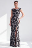 Black Floral Mermaid Long Mother of the Bride Dress with Slit
