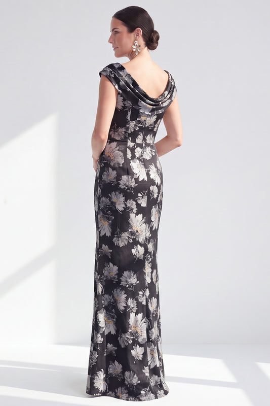 Black Floral Mermaid Long Mother of the Bride Dress with Slit
