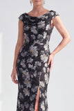 Black Floral Mermaid Long Mother of the Bride Dress with Slit
