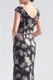 Black Floral Mermaid Long Mother of the Bride Dress with Slit