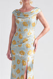 Black Floral Mermaid Long Mother of the Bride Dress with Slit