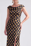 Black Floral Mermaid Long Mother of the Bride Dress with Slit