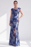 Black Floral Mermaid Long Mother of the Bride Dress with Slit