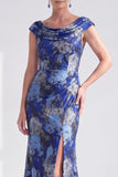 Black Floral Mermaid Long Mother of the Bride Dress with Slit