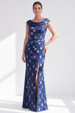 Black Floral Mermaid Long Mother of the Bride Dress with Slit