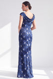 Black Floral Mermaid Long Mother of the Bride Dress with Slit
