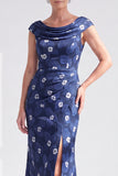 Black Floral Mermaid Long Mother of the Bride Dress with Slit