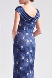 Black Floral Mermaid Long Mother of the Bride Dress with Slit