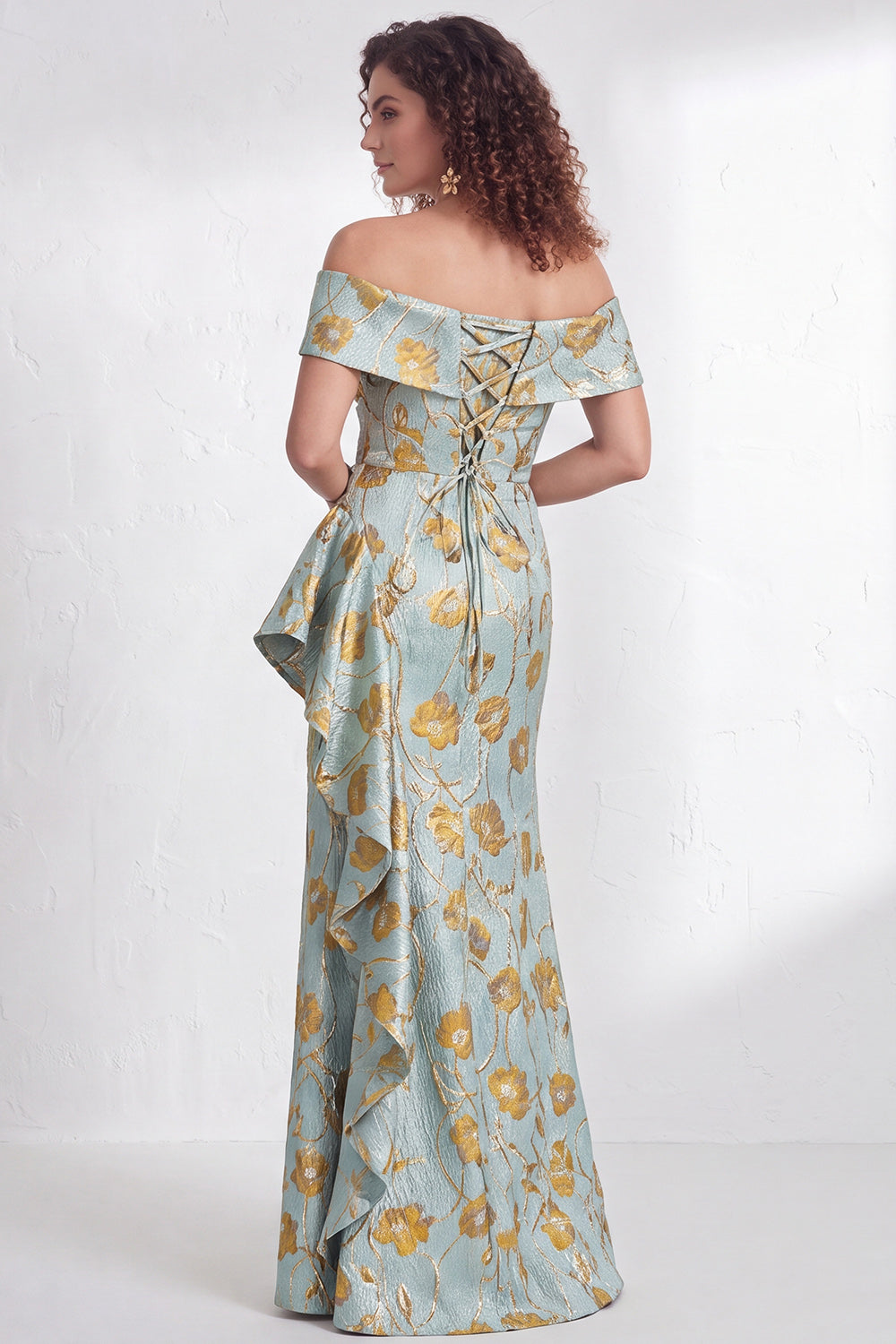 Floral Black Mermaid Ruffled Ruched Long Mother of the Bride Dress with Slit