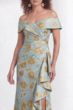 Floral Black Mermaid Ruffled Ruched Long Mother of the Bride Dress with Slit