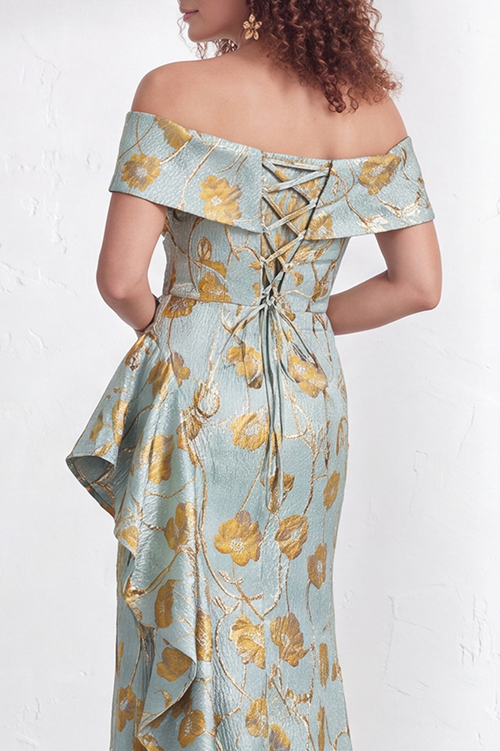Floral Black Mermaid Ruffled Ruched Long Mother of the Bride Dress with Slit