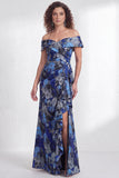 Floral Black Mermaid Ruffled Ruched Long Mother of the Bride Dress with Slit